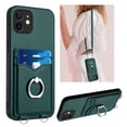 thumbnail image 1 of Dteck Crossbody Strap Case for iPhone 12, Shockproof Leather Case Card Slots Wallet Back with Ring Holder Kickstand Cover for iPhone 12 ,Green, 1 of 7