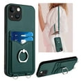 thumbnail image 1 of Dteck Crossbody Strap Case for iPhone 13, Shockproof Leather Case Card Slots Wallet Back with Ring Holder Kickstand Cover for iPhone 13 ,Green, 1 of 6