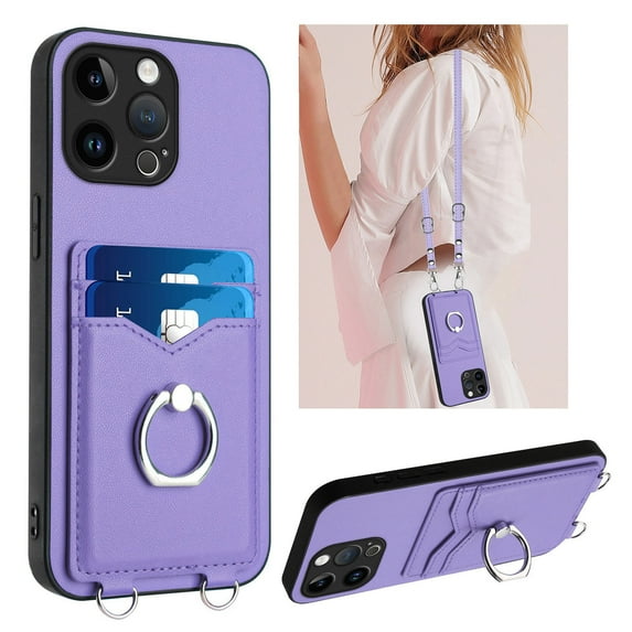 Dteck Crossbody Strap Case for iPhone 11 Pro Max, Shockproof Leather Case Card Slots Wallet Back with Ring Holder Kickstand Cover for iPhone 11 Pro Max ,Purple