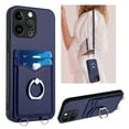 thumbnail image 1 of Dteck Crossbody Strap Case for iPhone 12 Pro Max, Shockproof Leather Case Card Slots Wallet Back with Ring Holder Kickstand Cover for iPhone 12 Pro Max ,Blue, 1 of 6
