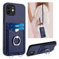 thumbnail image 1 of Dteck Crossbody Strap Case for iPhone 12 mini, Shockproof Leather Case Card Slots Wallet Back with Ring Holder Kickstand Cover for iPhone 12 mini ,Blue, 1 of 7