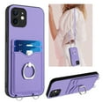 thumbnail image 1 of Dteck Crossbody Strap Case for iPhone 12 mini, Shockproof Leather Case Card Slots Wallet Back with Ring Holder Kickstand Cover for iPhone 12 mini ,Purple, 1 of 7