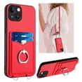 thumbnail image 1 of Dteck Crossbody Strap Case for iPhone 13 mini, Shockproof Leather Case Card Slots Wallet Back with Ring Holder Kickstand Cover for iPhone 13 mini ,Red, 1 of 6