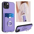 thumbnail image 1 of Dteck Crossbody Strap Case for iPhone 15 Plus, Shockproof Leather Case Card Slots Wallet Back with Ring Holder Kickstand Cover for iPhone 15 Plus ,Purple, 1 of 6