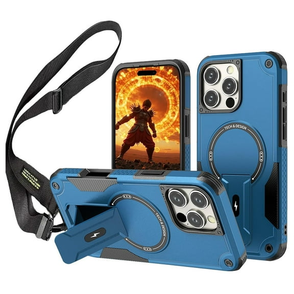 Dteck Crossbody Strap Case for iPhone 16 Pro Max,Shockproof Invisible Kickstand Case Compatible with Magsafe Military-Grade Protection Cover with Adjustable Shoulder Lanyard Strap,Darkblue