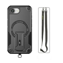 Dteck Crossbody Strap Case for iPhone 16e,Shockproof Invisible Kickstand Case Compatible with Magsafe Military-Grade Protection Cover with Adjustable Shoulder Lanyard Strap,Black