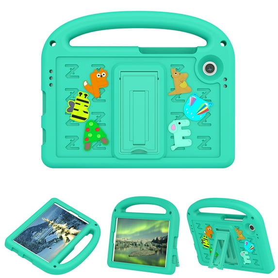 Dteck Crossbody Strap Kids Case for Samsung Galaxy Tab A9 8.7-inch (SM-X110/X115/X117),Cute EVA Hand Grip Case Shockproof Kickstand Cover with Shoulder Strap,Green