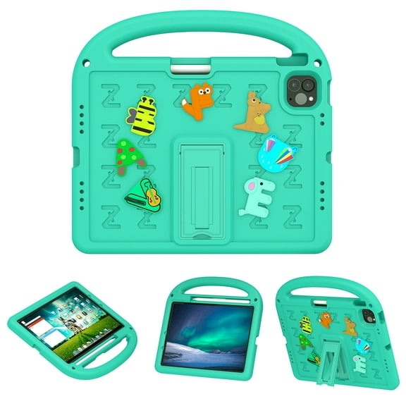 Dteck Crossbody Strap Kids Case for iPad Air 11 inch 2025 M3/iPad Pro 11 inch (M4) 2024/iPad Air 11 inch (M2) 2024,Cute EVA Hand Grip Case Shockproof Kickstand Cover with Shoulder Strap,Green
