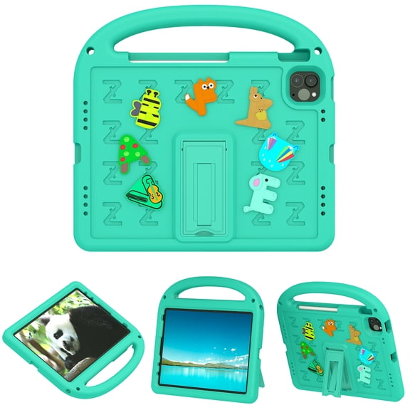 Dteck Crossbody Strap Kids Case for iPad Air 5th/4th Generation/iPad Pro 11" 2022/2021/2020/2018,Cute EVA Hand Grip Case Shockproof Kickstand Cover with Shoulder Strap,Green