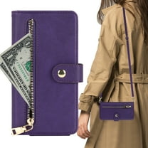 Dteck Crossbody Wallet Case Compatible with iPhone 13 Pro, Premium PU Leather Zipper Folio Wallet with Wrist Strap Shoulder Strap Magnetic Closure Built-in Kickstand Protective Case,Purple