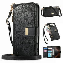 Dteck Crossbody Wallet Case for Google Pixel 10 Pro XL / 9 Pro XL with Card Holder, Soft PU Leather Lanyard Magnetic Closure Strap Zipper Pocket Phone Case,Black