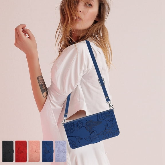Dteck Crossbody Wallet Case for Google Pixel 10A, PU Leather Butterfly Embossed Magnetic Folio Flip Stand Cover Handbag with Shoulder Strap Lanyard Wristlet for Google Pixel 10A,Blue