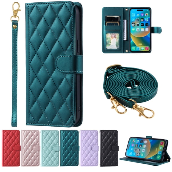 Dteck Crossbody Wallet Case for Google Pixel 7 Pro, PU Leather Phone Case with Card Holder Kickstand & Wrist Strapp Cover Magnetic Closure Flip Handbag Purse Shell for Women,Green
