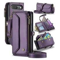 Dteck Crossbody Wallet Case for Google Pixel 9 / 9 Pro,RFID Blocking 7-Card Holder Soft PU Leather Magnetic Closure Shoulder Strap Zipper Pocket Cover Case for Google Pixel 9 / 9 Pro ,Purple