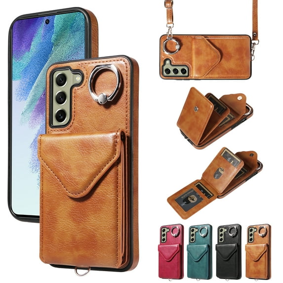 Dteck Crossbody Wallet Case for Samsung Galaxy A15 5G, Card Holder Phone Case with Ring Stand, Premium PU Leather Protective Case with Removable Shoulder Strap for Galaxy A15,Brown