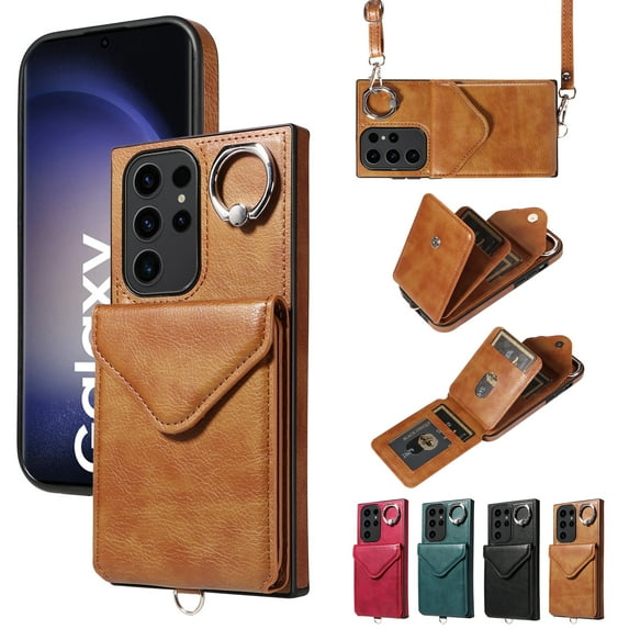 Dteck Crossbody Wallet Case for Samsung Galaxy A23 with Card Holder, Leather Case with Long Shoulder Strap, Purse Shockproof Flip Cover for Samsung A23 5G,Brown