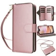 thumbnail image 1 of Dteck Crossbody Wallet Case for Samsung Galaxy A34 5G, Soft PU Leather with 9-Card Slots Holder Kickstand, Handbag Zipper Flip Cover with Wrist Strap for Men Women,Rosegold, 1 of 6