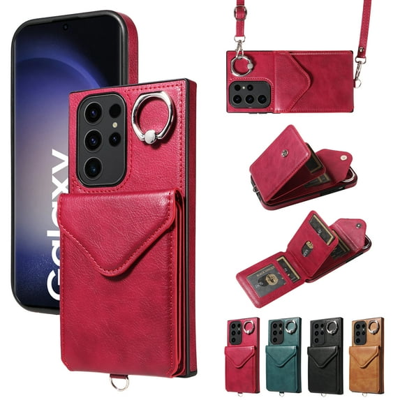 Dteck Crossbody Wallet Case for Samsung Galaxy A53 with Card Holder, Leather Case with Long Shoulder Strap, Purse Shockproof Flip Cover for Samsung A53 5G,Red