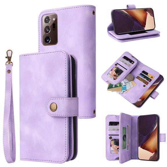 Dteck Crossbody Wallet Case for Samsung Galaxy Note20 Ultra, Premium PU Leather Handbag Zipper Pocket with Wrist Strap Lanyard Folio Flip Case for Galaxy Note20 Ultra,Purple