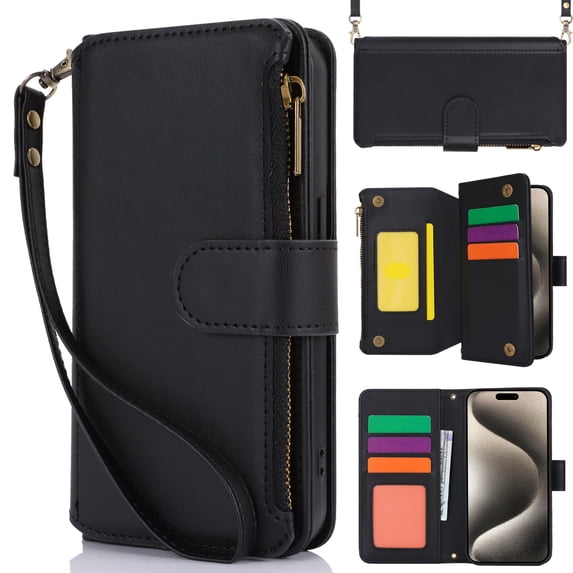 Dteck Crossbody Wallet Case for Samsung Galaxy Note20 Ultra RFID Blocking 7-Card Holder Soft PU Leather Magnetic Closure Shoulder Strap Zipper Pocket Phone Case Fit for Galaxy Note20 Ultra 5G,Black