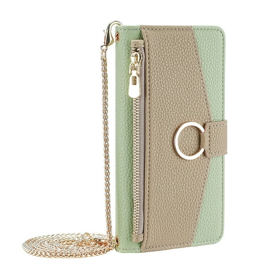 Dteck Crossbody Wallet Case for Samsung Galaxy S20 FE, Premium Color-Blocking PU Leather Zipper Purse with Card Holder Mini Mirror for Women Girls, Folio Flip Phone Case with Magnetic Closure,Green