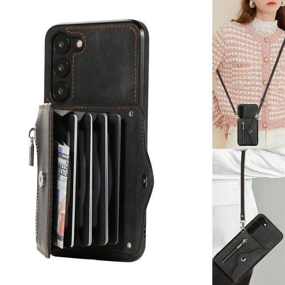 Dteck Crossbody Wallet Case for Samsung Galaxy S20 FE, RFID Blocking PU Leather Zipper Handbag Purse Flip Cover, Kickstand Folio Case with Card Slots Wrist Strap Lanyard,Black