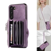 Dteck Crossbody Wallet Case for Samsung Galaxy S21, RFID Blocking PU Leather Zipper Handbag Purse Flip Cover, Kickstand Folio Case with Card Slots Wrist Strap Lanyard,Purple