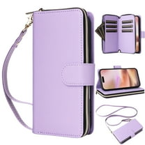 Dteck Crossbody Wallet Case for Samsung Galaxy S25 FE, Soft PU Leather with 9-Card Slots Holder Kickstand, Handbag Zipper Flip Cover with Wrist Strap for Men Women,Purple