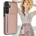 thumbnail image 1 of Dteck Crossbody Wallet Case for Samsung Galaxy S25 Plus, PU Leather Handbag Purse Flip Cover,Kickstand Folio Case with 5-Card Slots Holder Shoulder Strap 6.7 Inch,Rosegold, 1 of 6