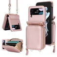 thumbnail image 1 of Dteck Crossbody Wallet Case for Samsung Galaxy Z Flip 3, Zipper Pocket Case with Card Holder, PU Leather RFID Blocking Protective Z Flip3 5G Case with Kickstand Detachable Wrist Strap Lanyard,Rosegold, 1 of 7
