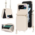 thumbnail image 1 of Dteck Crossbody Wallet Case for Samsung Galaxy Z Flip 3, Zipper Pocket Case with Card Holder, PU Leather RFID Blocking Protective Z Flip3 5G Case with Kickstand Detachable Wrist Strap Lanyard,Beige, 1 of 8