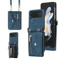 thumbnail image 1 of Dteck Crossbody Wallet Case for Samsung Galaxy Z Flip3 5G, RFID Blocking PU Leather Zipper Handbag Purse Flip Cover, Kickstand Folio Case with Card Slots Wrist Strap Lanyard,Blue, 1 of 10