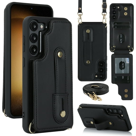 Dteck Crossbody Wallet Case for Samsung Galaxy S25 Plus / S25+, RFID Blocking PU Leather Flip Card Holder Phone Case for Wmen Men, Black