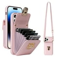 thumbnail image 1 of Dteck Crossbody Wallet Case for iPhone XR, PU Leather Purse Case with Card Holder, Flip Cover with Metal Lock Buckle Lanyard for Women Men, Pink, 1 of 7