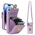 thumbnail image 1 of Dteck Crossbody Wallet Case for iPhone XR, PU Leather Purse Case with Card Holder, Flip Cover with Metal Lock Buckle Lanyard for Women Men, Purple, 1 of 7