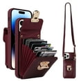 thumbnail image 1 of Dteck Crossbody Wallet Case for iPhone XR, PU Leather Purse Case with Card Holder, Flip Cover with Metal Lock Buckle Lanyard for Women Men, Winered, 1 of 7