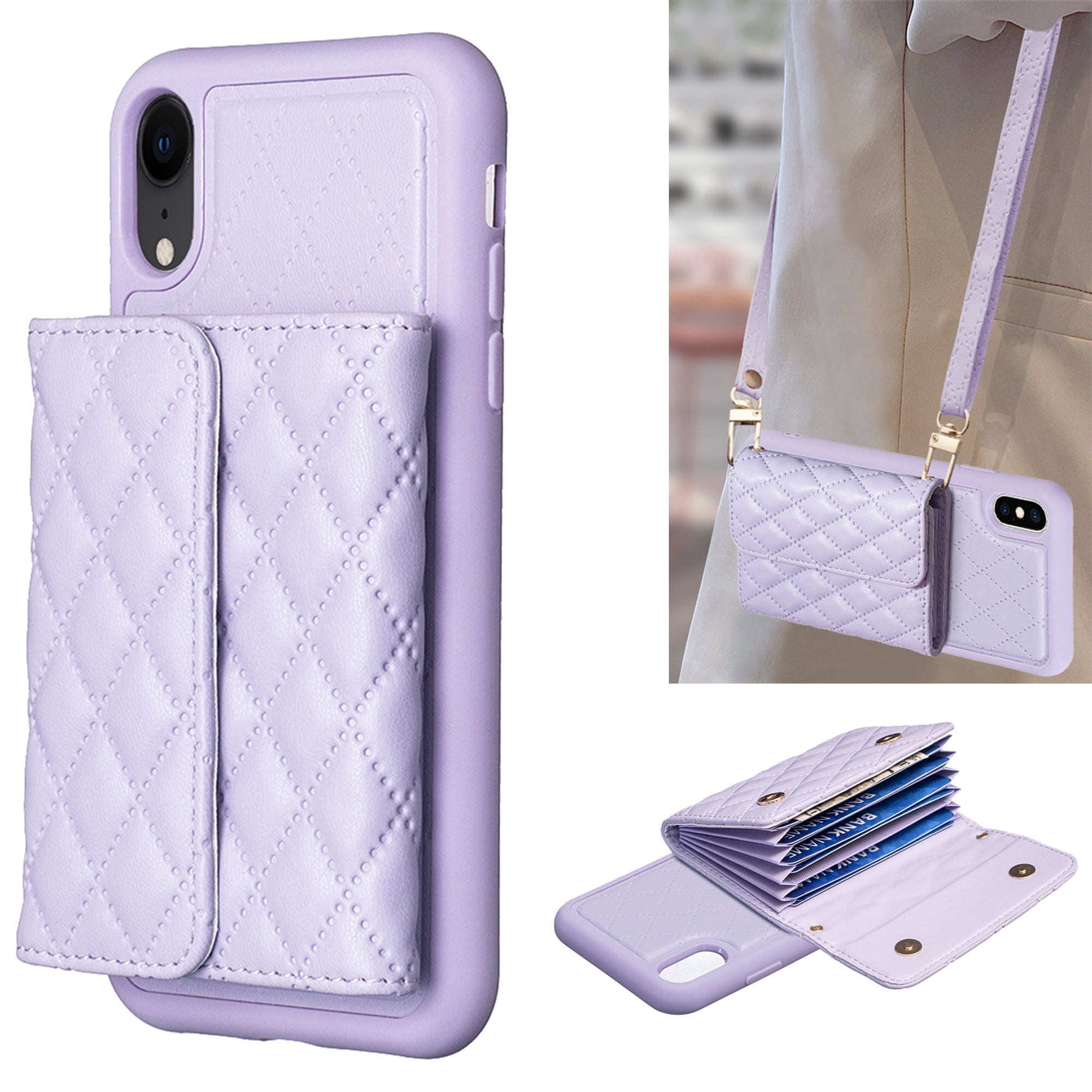 Dteck Crossbody Wallet Case for iPhone XS iPhone X Soft PU Leather Card Holder Magnetic Flip Folio Purse Case Light Purple