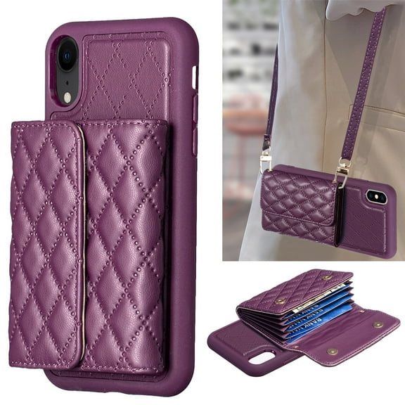 Dteck Crossbody Wallet Case for iPhone XS / iPhone X, Soft PU Leather Card Holder Magnetic Flip Folio Purse Case,Purple
