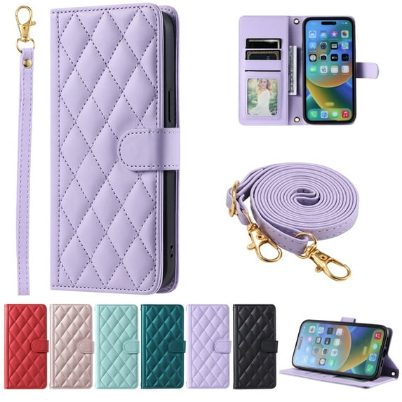 Dteck Crossbody Wallet Case for iPhone 11, PU Leather Phone Case with Card Holder Kickstand & Wrist Strapp Cover Magnetic Closure Flip Handbag Purse Shell for Women,Purple