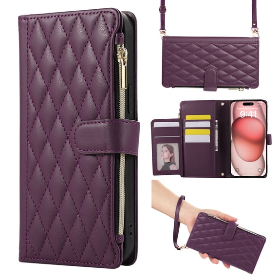 Dteck Crossbody Wallet Case for iPhone 11 Pro Max, 6-Card Holder Elegant Soft PU Leather Magnetic Buckle Shoulder Strap Zipper Pocket Handbag Purse Phone Case,Deep Purple