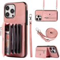thumbnail image 1 of Dteck Crossbody Wallet Case for iPhone 11 Pro Max, RFID Blocking PU Leather Zipper Handbag Purse Flip Cover, Kickstand Folio Case with Card Slots Wrist Strap Lanyard,Rosegold, 1 of 1