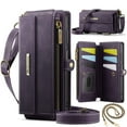 thumbnail image 1 of Dteck Crossbody Wallet Case for iPhone 11 RFID Blocking 9-Card Holder Matte PU Leather Magnetic Snap Shoulder Strap Zipper Pocket Phone Case Fit for iPhone 11,Purple, 1 of 9