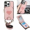 thumbnail image 1 of Dteck Crossbody Wallet Case for iPhone 12 Pro, iPhone 12 Case with Card Holder, Zipper Card Slot Shockproof Purse Cover with Removable Lanyard 6.1 Inch,Pink, 1 of 8