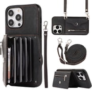 Dteck Crossbody Wallet Case for iPhone 12 Pro Max, RFID Blocking PU Leather Zipper Handbag Purse Flip Cover, Kickstand Folio Case with Card Slots Wrist Strap Lanyard,Black