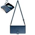 thumbnail image 1 of Dteck Crossbody Wallet Case for iPhone 12 / iPhone 12 Pro, PU Lether Zipper Handbag Purse Flip Cover, Kickstand Folio Case with 9 Card Slots Wrist Strap Lanyard for Women Men,Blue, 1 of 7