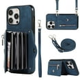 thumbnail image 1 of Dteck Crossbody Wallet Case for iPhone 12 / iPhone 12 Pro, RFID Blocking PU Leather Zipper Handbag Purse Flip Cover, Kickstand Folio Case with Card Slots Wrist Strap Lanyard 6.1 Inch,Blue, 1 of 1