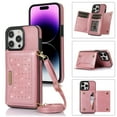 thumbnail image 1 of Dteck Crossbody Wallet Case for iPhone 13 Pro Max with RFID Blocking Card Slot Holder,Magnetic Flip Folio Purse Case,PU Leather with Bling Diamond Design Hangbag with Detachable Lanyard Strap,Pink, 1 of 8
