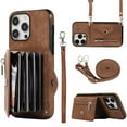thumbnail image 1 of Dteck Crossbody Wallet Case for iPhone 13 Pro, RFID Blocking PU Leather Zipper Handbag Purse Flip Cover, Kickstand Folio Case with Card Slots Wrist Strap Lanyard 6.1 Inch,Brown, 1 of 10