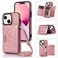 thumbnail image 1 of Dteck Crossbody Wallet Case for iPhone 14 Plus with RFID Blocking Card Slot Holder, Magnetic Flip Folio Purse Case, PU Leather with Bling Diamond Design Hangbag with Detachable Lanyard Strap,Pink, 1 of 8