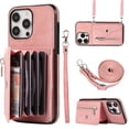 thumbnail image 1 of Dteck Crossbody Wallet Case for iPhone 14 Pro Max, RFID Blocking PU Leather Zipper Handbag Purse Flip Cover, Kickstand Folio Case with Card Slots Wrist Strap Lanyard 6.7 Inch,Rosegold, 1 of 1